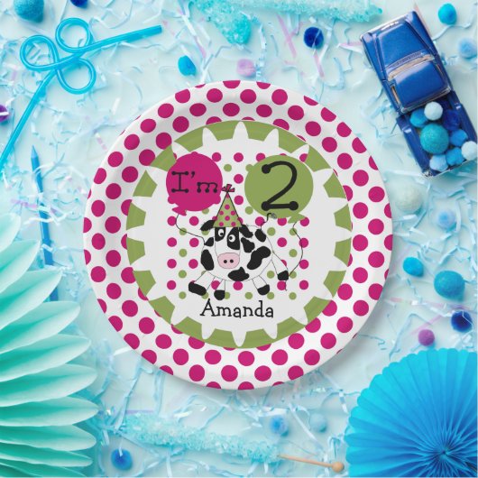 家畜は牛第2誕生日の紙皿を飾ります ペーパープレート (パーティー)