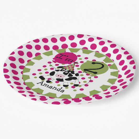 家畜は牛第2誕生日の紙皿を飾ります ペーパープレート (アングル)