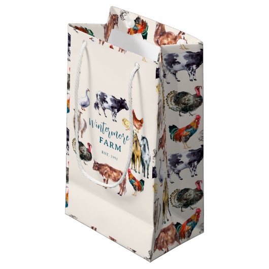家畜水彩農場事業アイボリー スモールペーパーバッグ (正面アングル)