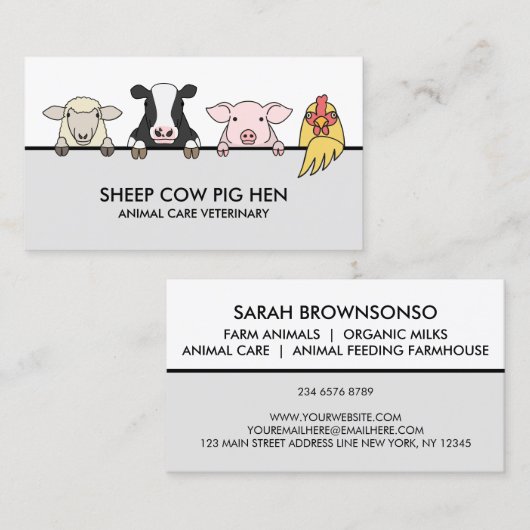 家畜獣畜産羊の牛の豚の鶏 名刺 (正面/裏面)