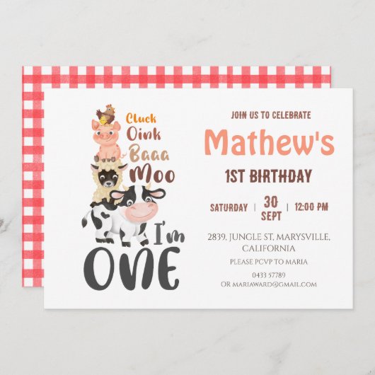 家畜聖牛の最初の誕生日 招待状 (正面/裏面)