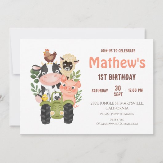 家畜聖牛の最初の誕生日 招待状 (正面)