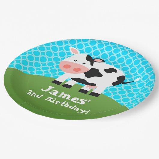 家畜、白黒牛、子供の誕生日のパーティー ペーパープレート (アングル)