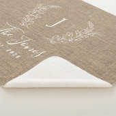 家系モノグラムパーソナライズされた名rustic burlap シェルパブランケット (3/4)