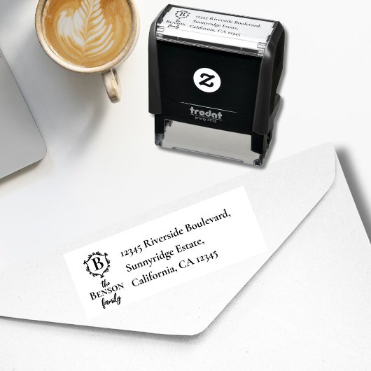 家紋エレガントモノグラムおよび名前RTSアドレス セルフインキングスタンプ