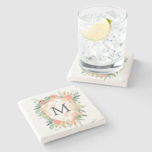 家紋パステル冬フローラモノグラム ストーンコースター (横)