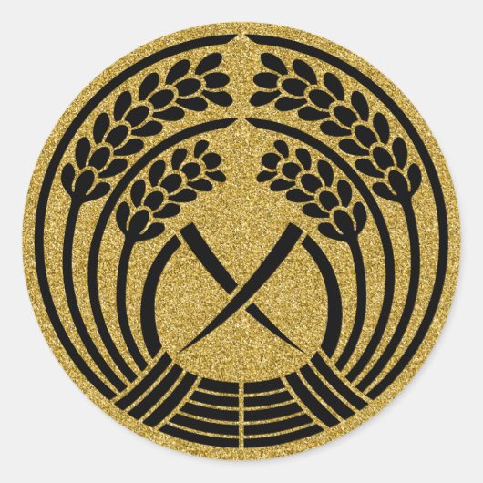 【家紋】イネの耳を引っ張る ラウンドシール (正面)