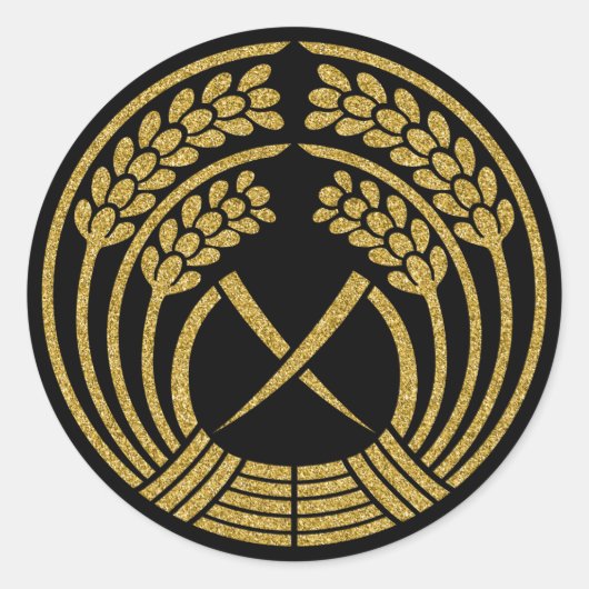 【家紋】イネの耳を引っ張る ラウンドシール (正面)