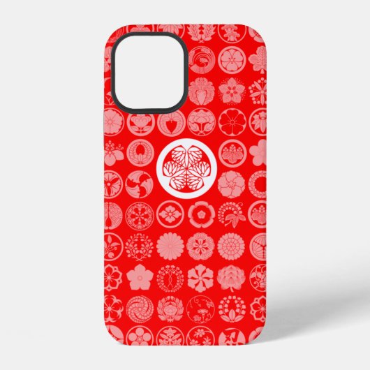 家紋 フラワー プランツ 赤 iPhoneケース (裏面)