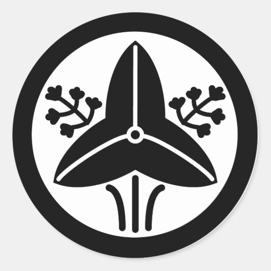 家紋「丸に立ち沢瀉」 ラウンドシール (正面)