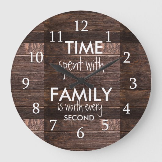 家素朴族の引用文と過ごした茶色の木材の時間 ラージ壁時計 (正面)