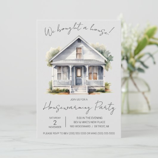 家買だ！かわいい水彩引っ越し祝いパーティー 招待状 (スタンド正面)