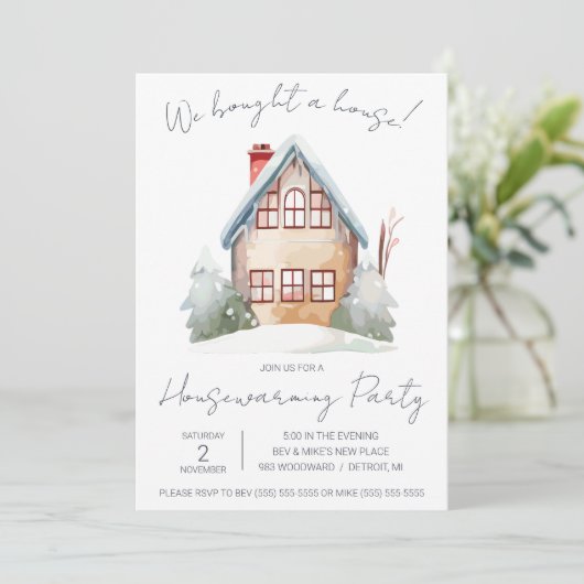 家買だ！かわいい水彩引っ越し祝いパーティー 招待状 (スタンド正面)