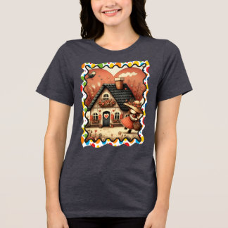 家走の前の小さな女の子 トライブレンドＴシャツ