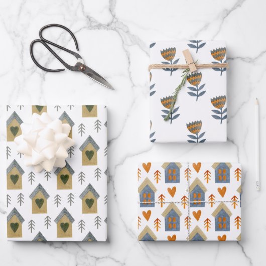 家、ハート、花 ラッピングペーパーシート (正面)