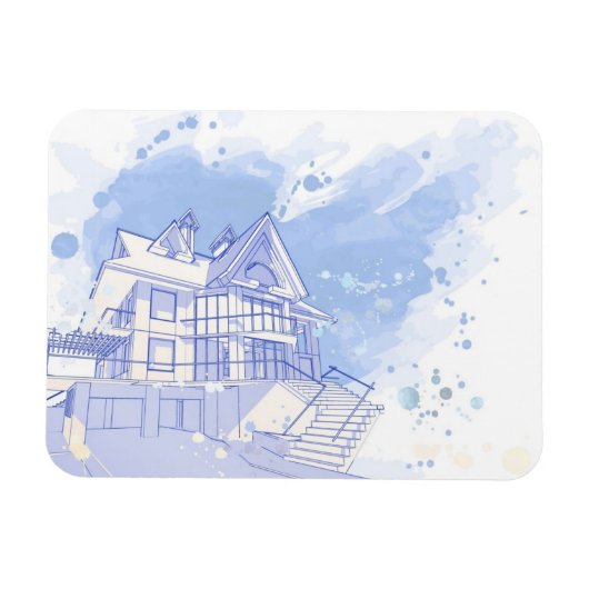 家:水彩描画 マグネット (横)