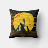 家、装飾、枕、ハロウィンの魔法使い、こうもり、フクロウ、くも クッション (裏面)