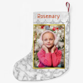 容易なテンプレートのカスタムな写真|の大理石そして金ゴールド スモールクリスマスストッキング (裏面)