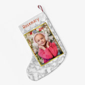 容易なテンプレートのカスタムな写真|の大理石そして金ゴールド スモールクリスマスストッキング (裏面 (吊り時))