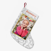 容易なテンプレートのカスタムな写真|の大理石そして金ゴールド スモールクリスマスストッキング (正面 (吊り時))