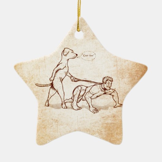 "容易な男の子"犬の歩くの人 セラミックオーナメント (正面)