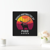 容易にパグのレトロ | Pug Dog Lover スクエア壁時計 (ホーム)