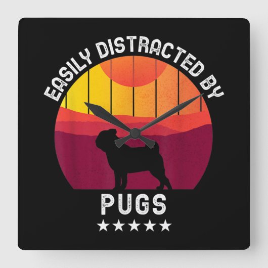 容易にパグのレトロ | Pug Dog Lover スクエア壁時計 (正面)