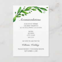 宿泊施設カード。グリーン結婚詳細。情報