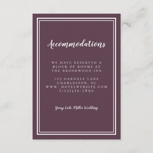 宿泊施設シンプルカシスパープル詳細結婚ズ エンクロージャーカード (正面)