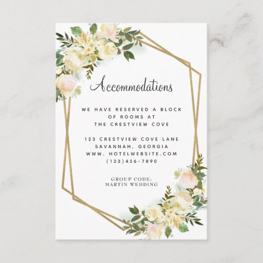 宿泊施設結婚の詳細フローラ金ゴールドホワイト エンクロージャーカード (正面)