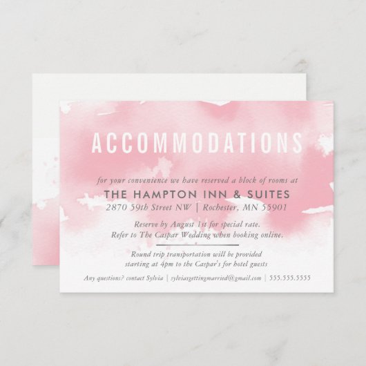 宿泊用カードスタイリッシュ水彩赤面ピンク エンクロージャーカード (正面/裏面)