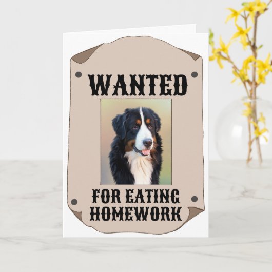 宿題食べ物の犬の写カスタム真を望む カード (黄色い花)