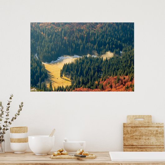 寂し転がい秋の野原に霧がかかっている ポスター (キッチン)