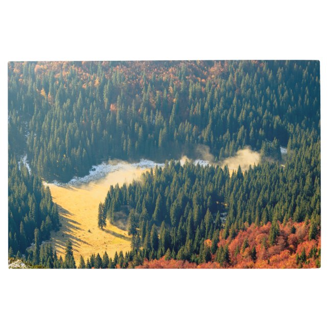 寂し転がい秋の野原に霧がかかっている メタルプリント (正面)