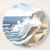 寄せ波 | 岩だらけの海岸 水彩画 コースター (正面)