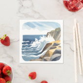 寄せ波 | 荒磯の海岸 水彩画 スタンダードカクテルナプキン (インサイチュ)