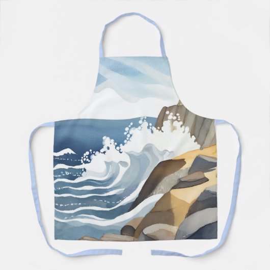 寄せ波 | 荒磯海岸の水彩画 エプロン (正面)