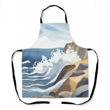 寄せ波 | 荒磯海岸の水彩画