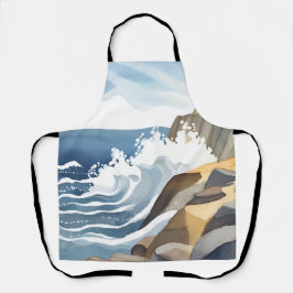寄せ波 | 荒磯海岸の水彩画 エプロン