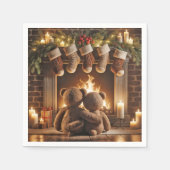 寄り添うクリスマステディベア スタンダードカクテルナプキン (正面)