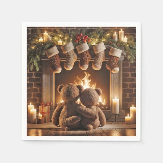 寄り添うクリスマステディベア スタンダードカクテルナプキン (正面)