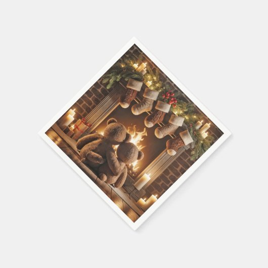 寄り添うクリスマステディベア スタンダードカクテルナプキン (角)