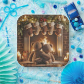 寄り添うクリスマステディベア ペーパープレート (パーティー)