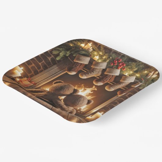 寄り添うクリスマステディベア ペーパープレート (傾斜あり)