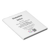 寄付ドライブ追加アドレス日付ビジネス名のロゴ ノートパッド (アングル)