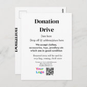 寄付ドライブ追加アドレス日付ビジネス名のロゴ ポストカード (正面/裏面)