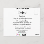 寄付ドライブ追加アドレス日付ビジネス名のロゴ ポストカード (裏面)