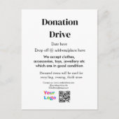 寄付ドライブ追加アドレス日付ビジネス名のロゴ ポストカード (正面)