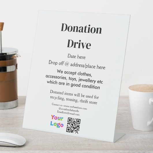 寄付ドライブ追加アドレス日付ビジネス名のロゴ 台座サイン (インサイチュ)