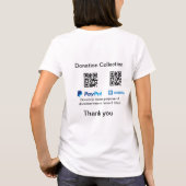 寄付回収用の寄付金箱にQRコードと名前を記載 Tシャツ (裏面)